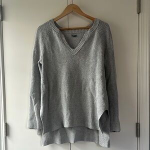 Super Soft Gray Aerie V-Neck Sweater with bell sleeve & bow detail